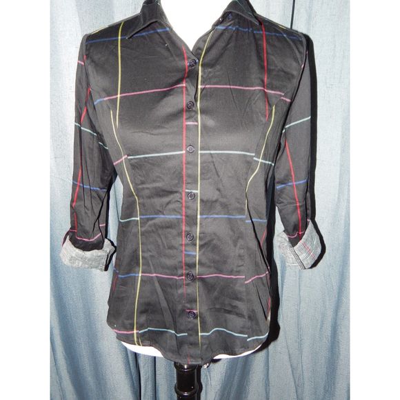 Women's Small New York & Company Black Plaid Button Down Shirt - New with Tags - Picture 1 of 4